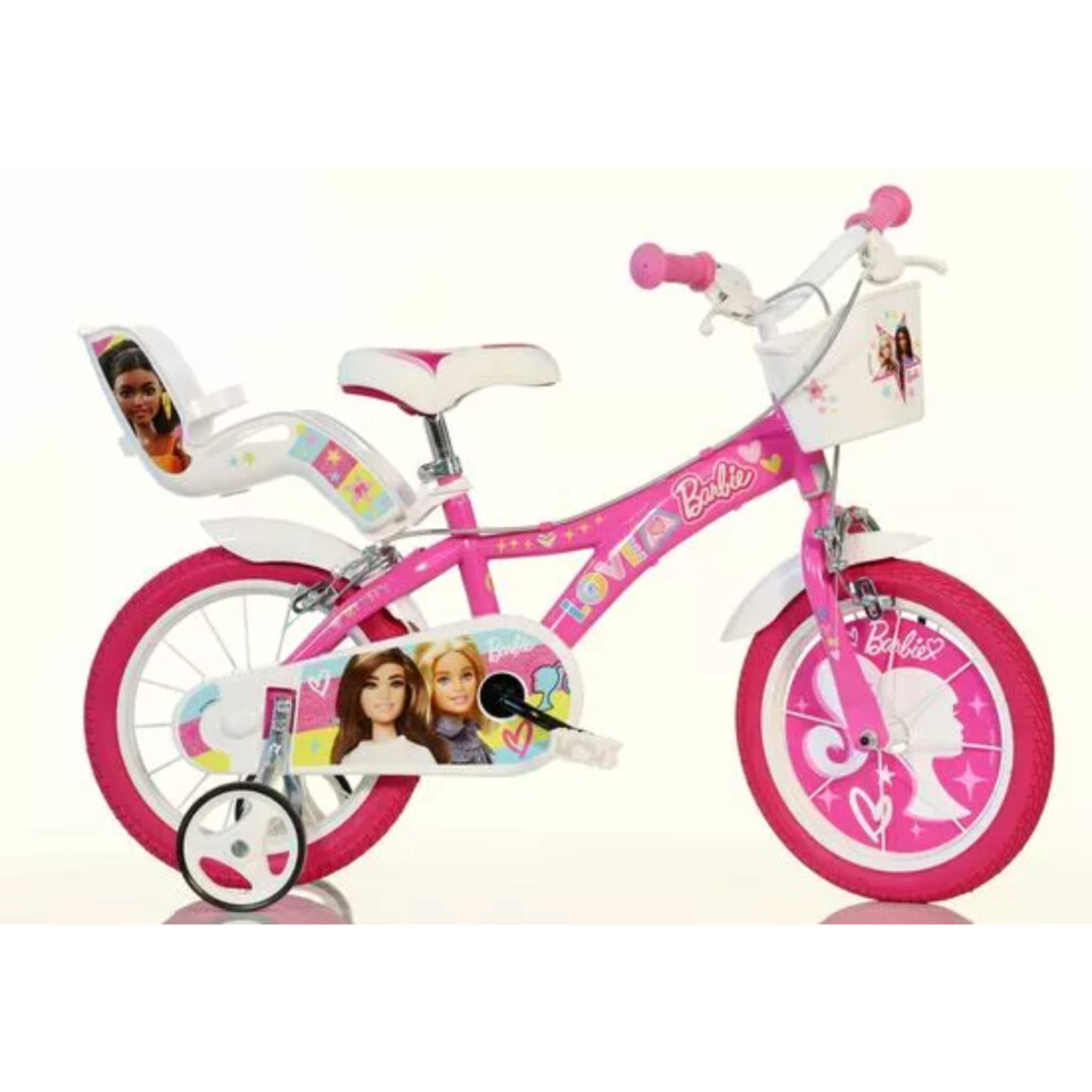 Dino Barbie Rosa Kids Bike with Stabilisers - 14" Wheels-image-OPC-PF2K8H2-NEW