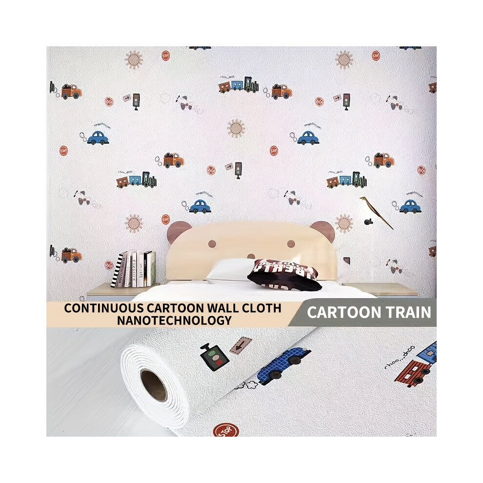 (Cartoon Train, 5.0meter*50.04cm) roll Waterproof 3D Linen Self-Adhesive Wallpaper