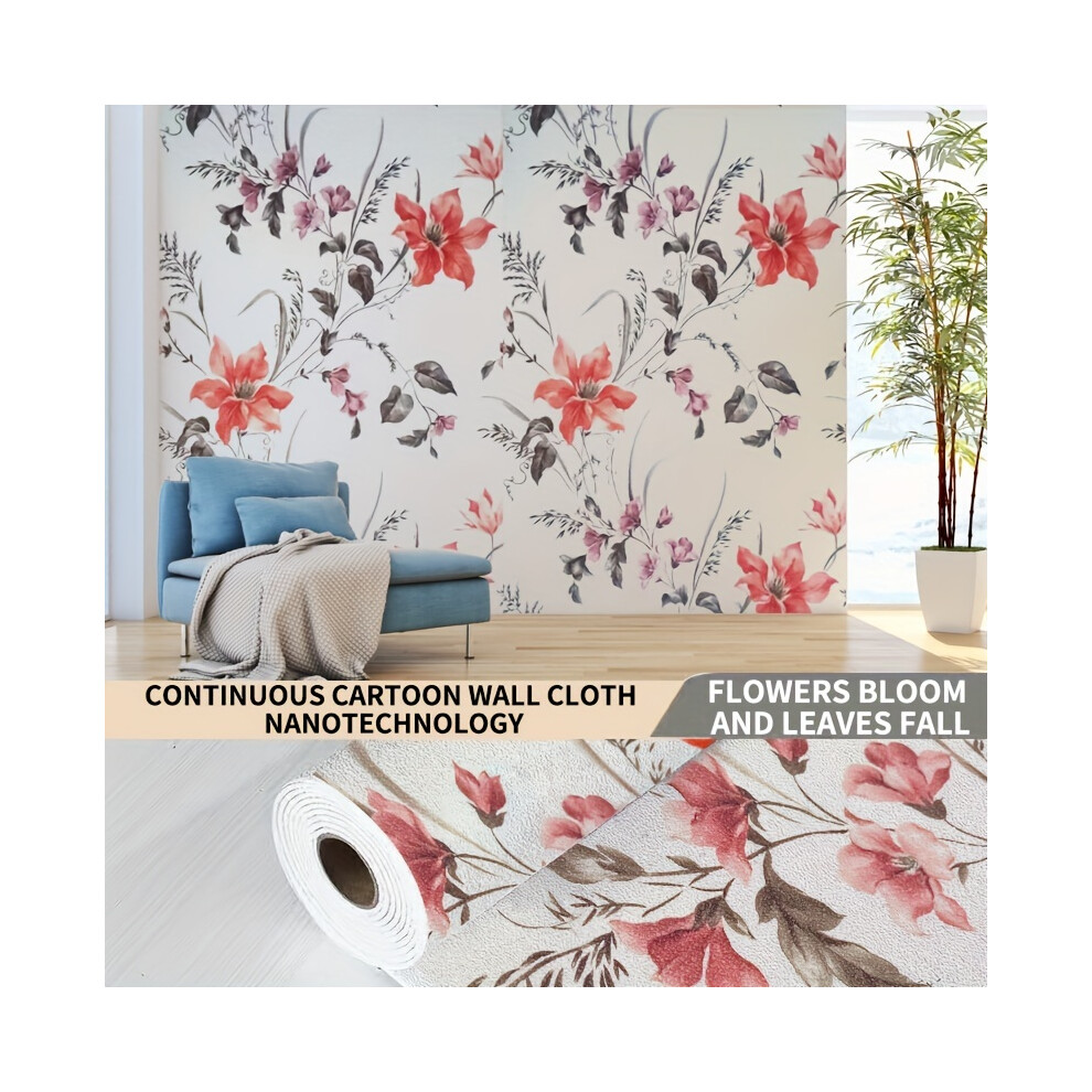 (Flowers And Leaves, 5.0meter*50.04cm) roll Waterproof 3D Linen Self-Adhesive Wallpaper