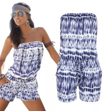 (1# Blue, 16) Women's Summer Off Shoulder Jumpsuit Strapless Beach Playsuit Shorts Mini Dress