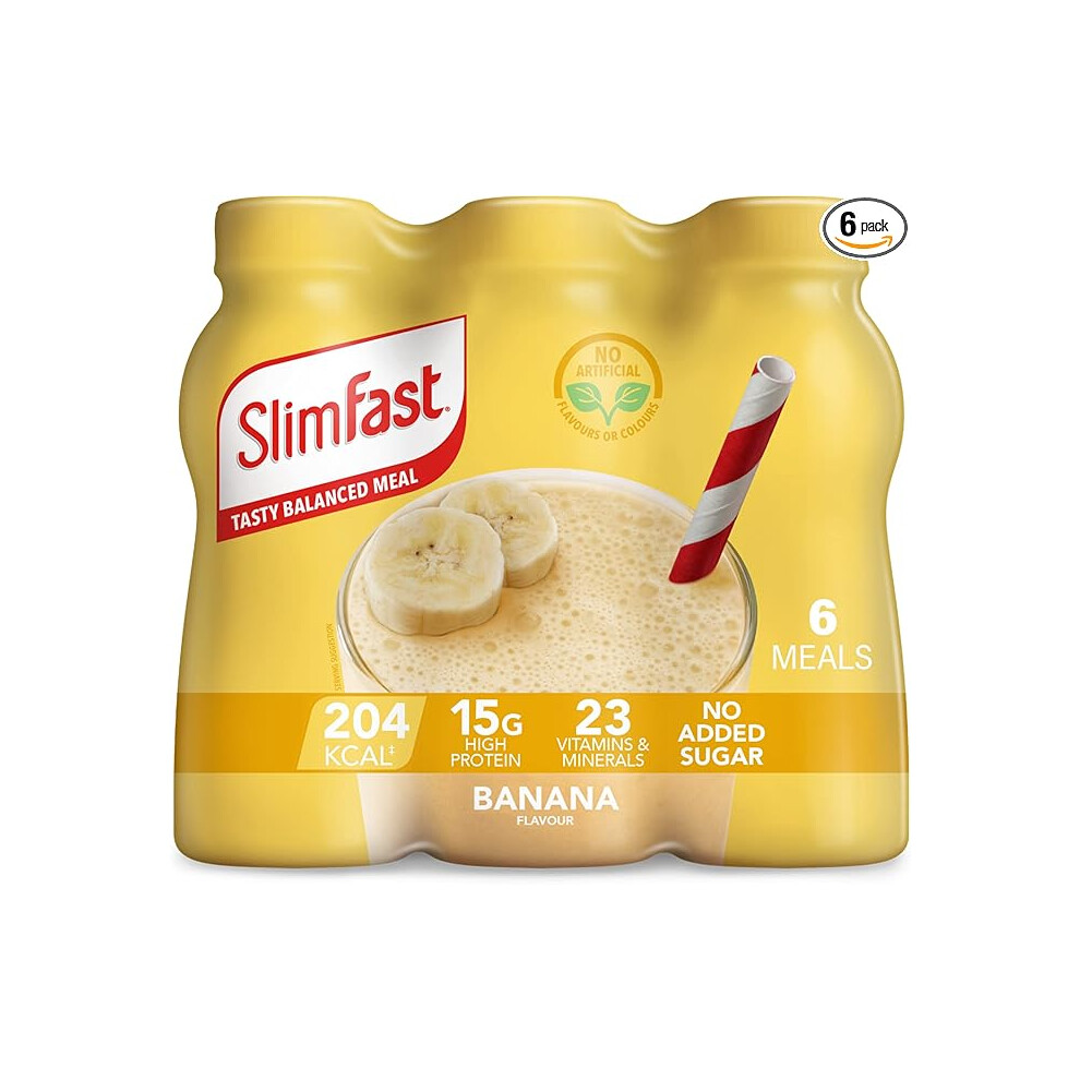 SlimFast Ready To Drink Shake Meal Shakes for Weight Loss Diet Protein Vitamins Minerals NoSugar BananaFlavour Multipack 6 x 325 ml Packaging May Vary