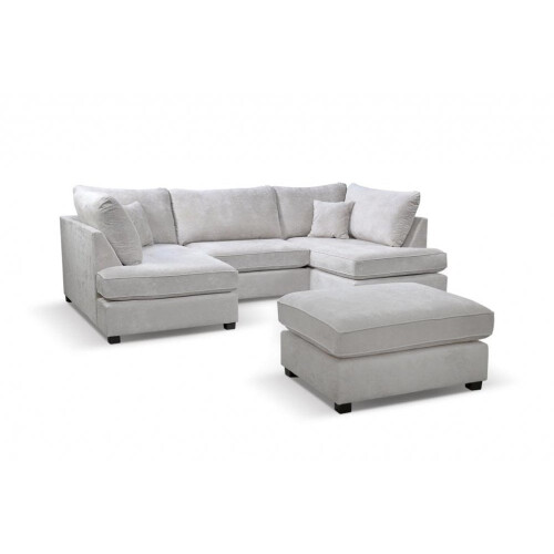 Carnaby Silver  Fabric U Shape High Back Corner Sofa + Footstool 2