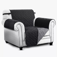 (Black &amp; Dark Grey, 1 Seater: 165 x 179 cm) Water Proof Sofa Cover Reversible Chair Recliner Cover Quilted Furniture Pet Protector