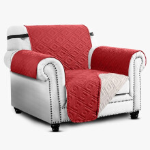 (Burgundy &amp; Beige, 1 Seater: 165 x 179 cm) Water Proof Sofa Cover Reversible Chair Recliner Cover Quilted Furniture Pet Protector