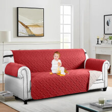 (Burgundy & Beige, 3 Seater: 280 x 179 cm) Water Proof Sofa Cover Reversible Chair Recliner Cover Quilted Furniture Pet Protector