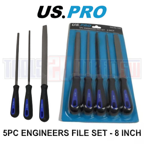 US PRO Tools 8” 5pc Engineers File Set - Square, Flat, Half Round, Round & Triangular 7562