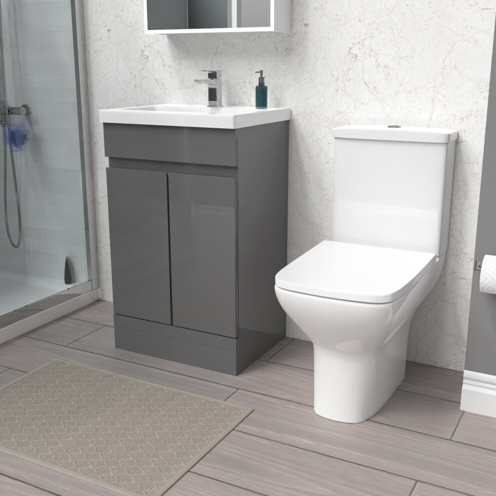 Nes Home 500mm Steel Grey Basin Vanity & Rimless Close Coupled toilet