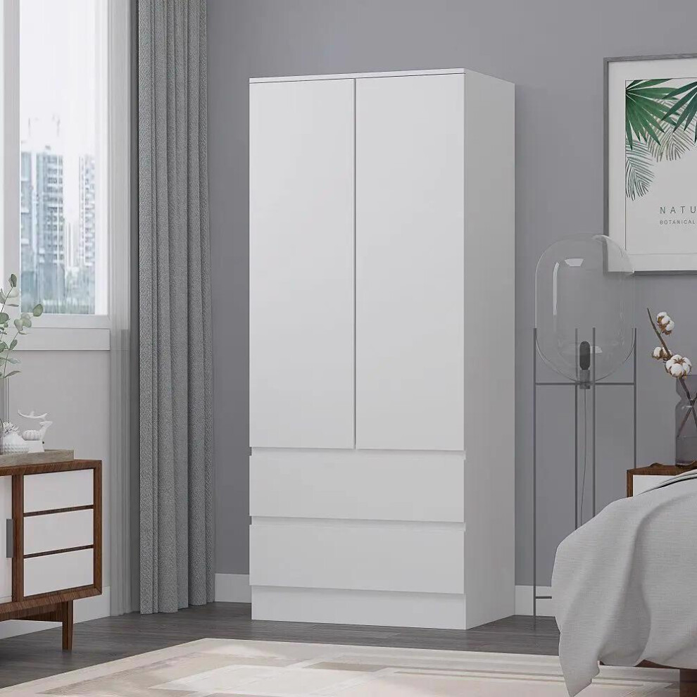 2 Door 2 Drawer Wardrobe Matt White Soft Close Hinges Modern Bedroom furniture
