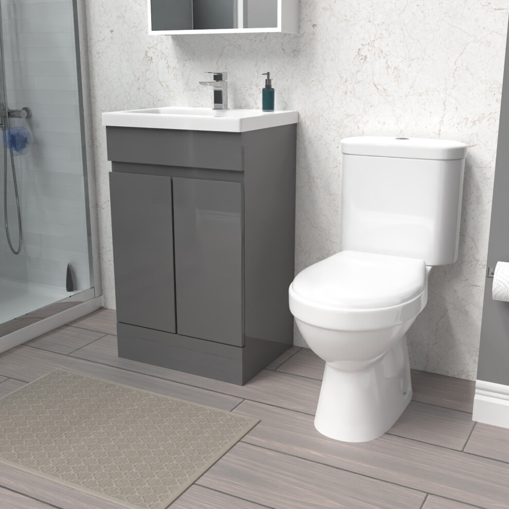 Nes Home 500mm Steel Grey Basin Vanity & Close Coupled Toilet Set