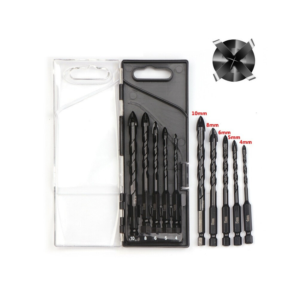 5pcs 4/5/ 6/8/10mm Cross Hex Tile Drill Bit Hole Opener Alloy Hex Shank Drill Bit For Ceramics, Granite, Tiles, Stone, Wood
