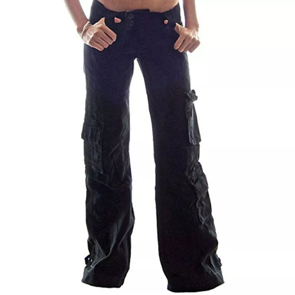 (Black, UK Size 16=2XL) Women Combat Cargo Wide Leg Pants Casual Multi Pocket Hippy Trousers Bottoms 16-image-OPC-PF2KFXT-NEW