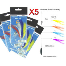 Hunter Pro Mackerel Feathers Set Fishing Rig x 5 Size 1/0 Hooks