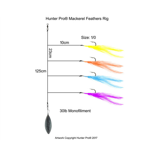 Hunter Pro Mackerel Feathers Set Fishing Rig x 5 Size 1/0 Hooks 1