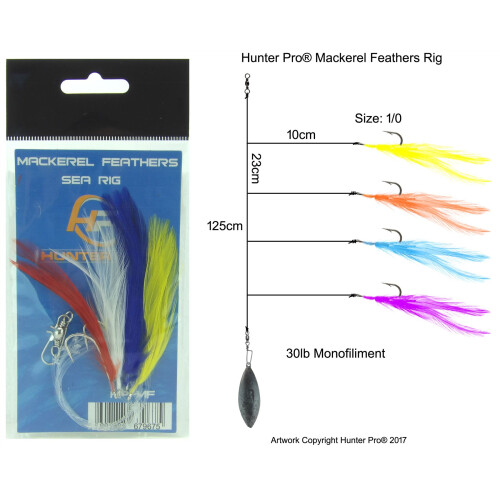 Hunter Pro Mackerel Feathers Set Fishing Rig x 5 Size 1/0 Hooks 2