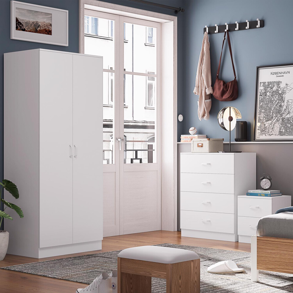 Tunis 2 Door Wardrobe Matt White Bedroom Furniture Cupboard Metal T-Bar Handles