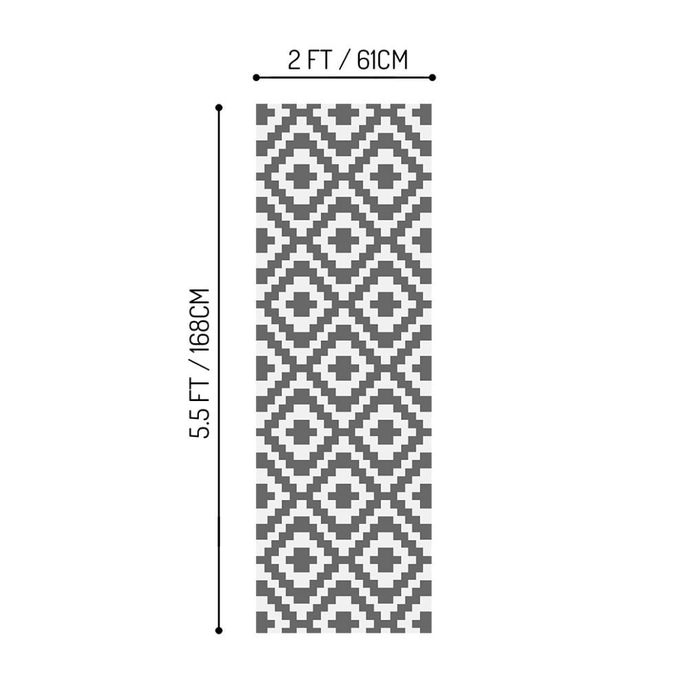 Hallway Runner Waterproof Rug - 170cm x 60cm - Grey Geometric