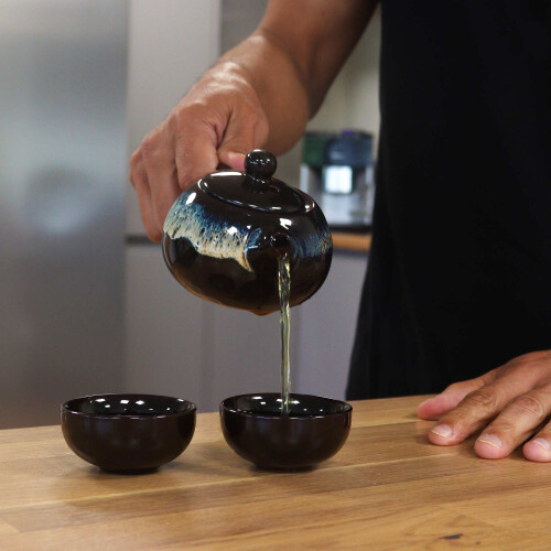 Herbal Black Glaze Teapot Set - Pot & Two Cups 1