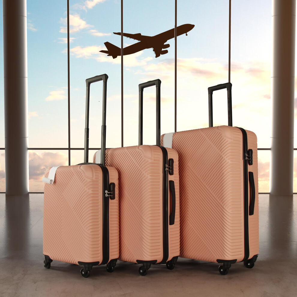 Neo (Rose Gold ) 3 Piece Hard Shell Luggage Suitcase Set Abs Expandable Handle Lightweight Durable Trolley Travel With 360 Spinner Wheels Inbuilt Lock Pink