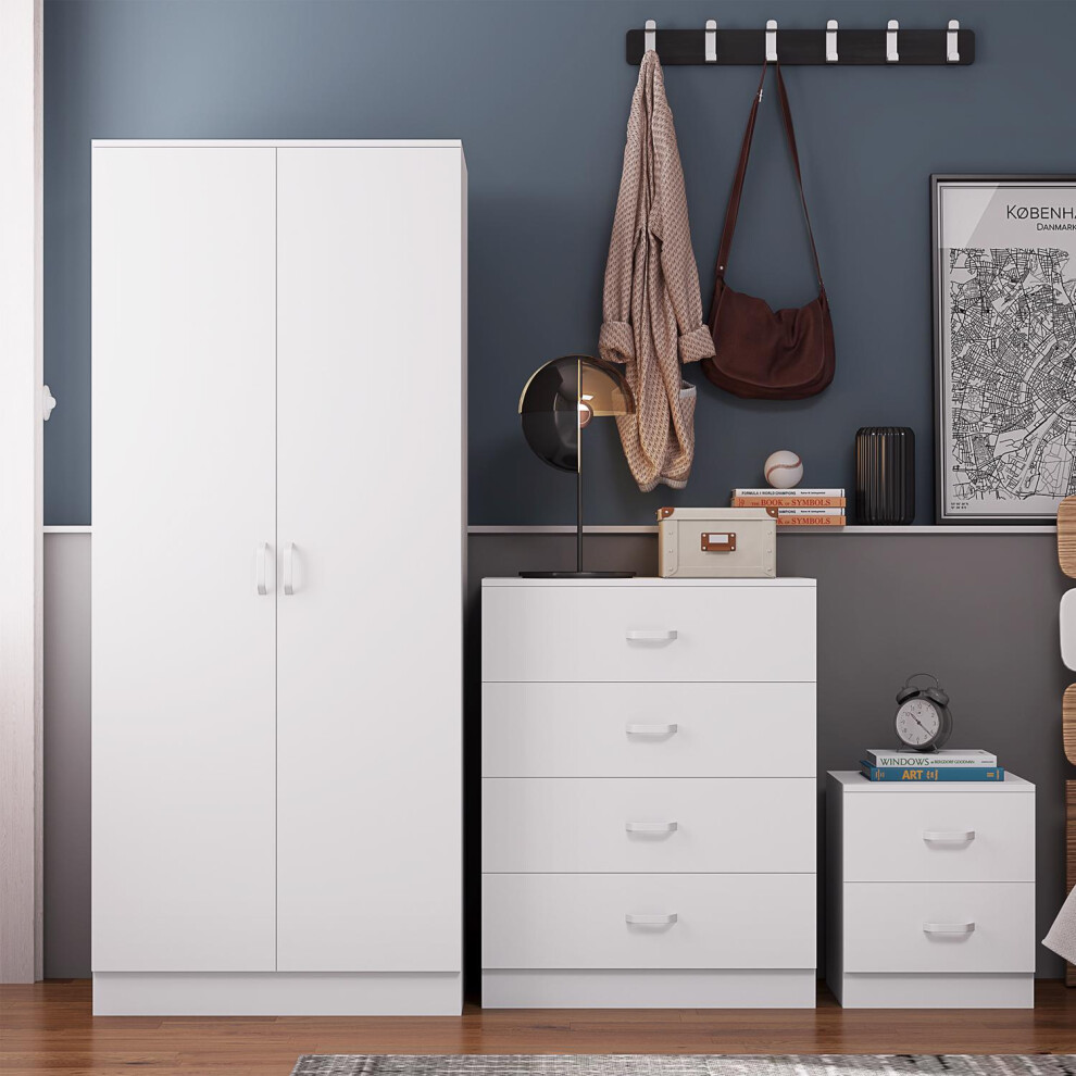 3 Piece Bedroom Furniture Set Chest of Drawers Wardrobe Bedside Table Matt White