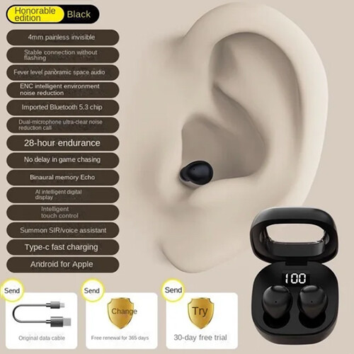 (Black) Mini Tws Wireless Headset invisible headphones 2