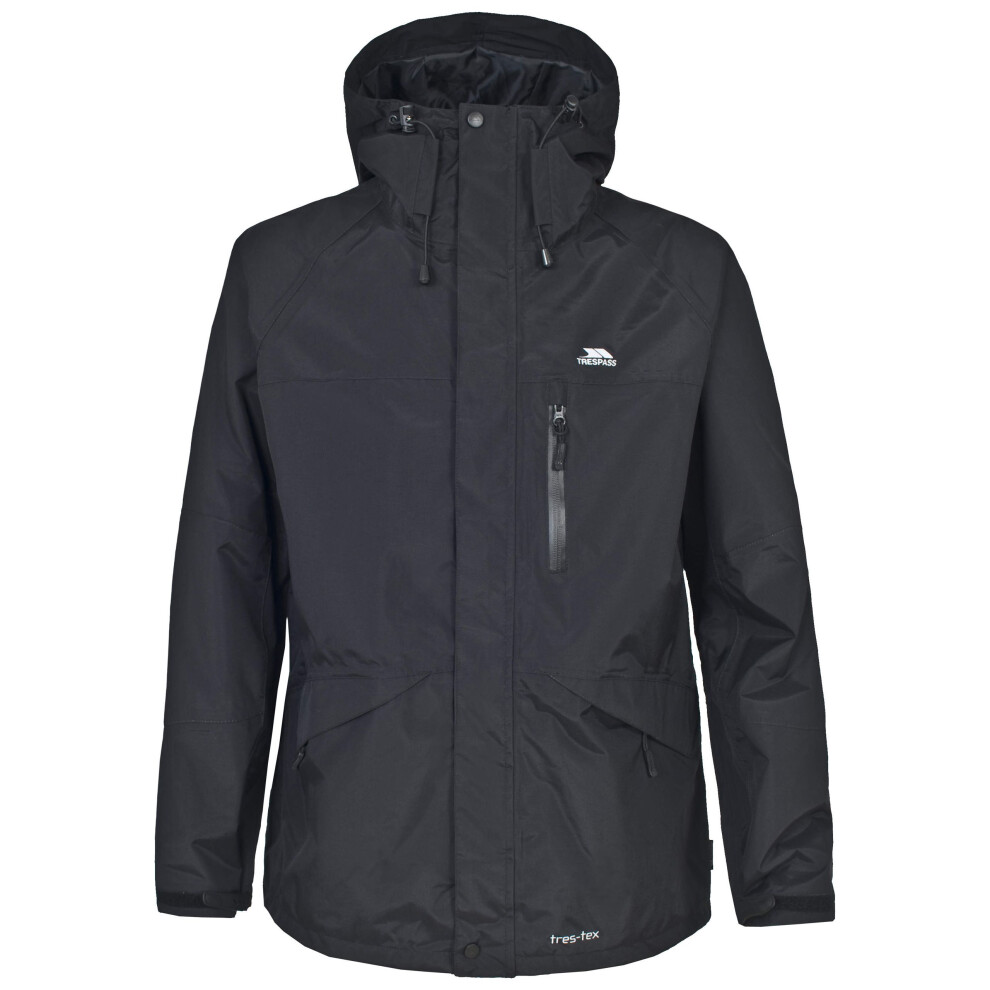 (S, Black) Trespass Mens Corvo Hooded Full Zip Waterproof Jacket/Coat