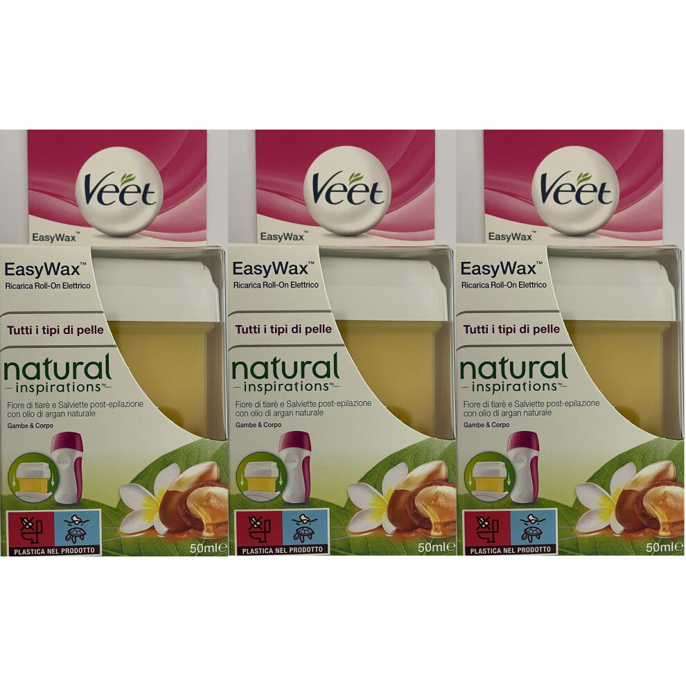 3 x 50ml Veet Easy Wax Electrical Roll On Refill - All skin types (Exp 05/2024)