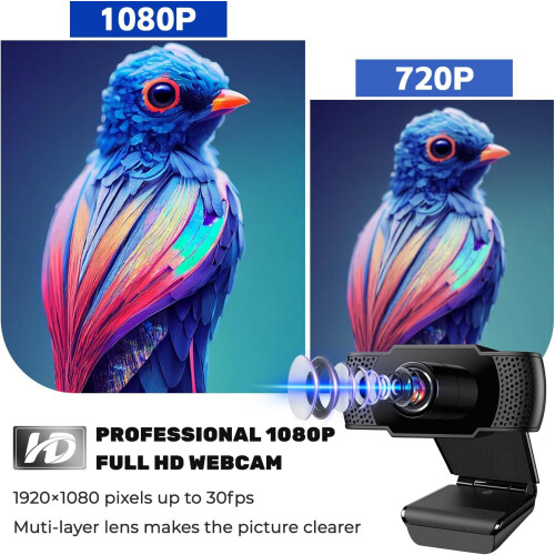 Webcam 1080P com Microfone Câmara Web Full Hd com Correção Automática de Luz Microfones com Cancelamento de Ruído Webcam Usb para Chamadas de 2