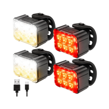 4 Pack USB Rechargeable Bike Light Set,Super Bright Front and Rear Led Bicycle Light,Taillights with Internal Spot and External Flood Light(Black)