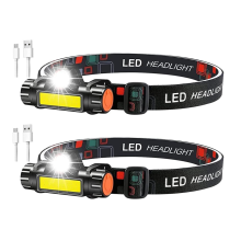 Rechargeable Headlamp, Powerful LED Head Lamp XPE+COB USB Portable Headlight Waterproof Head Torch Head Lamp for Walking Running Camping(Black)