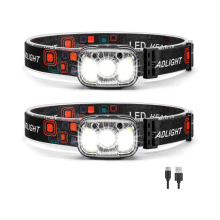 2pack Headlamp Rechargeable(Ultra-light&1200Lumens),Bright Head lights for forehead with White Red Light,Waterproof Motion Sensor Head Lamp(Black)