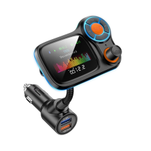 Adaptateur Bluetooth sans fil pour voiture Qc3.0 et chargeur double USB intelligent 2,4 A, écran couleur 1,8 pouces, port auxiliaire, carte TF