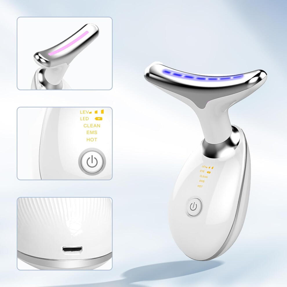 Chronus Vibration Face And Neck Beauty Device - 7-Color Light Mode Triple-Action Skincare Tool For Daily Beauty, Tightening, Smoothing, And