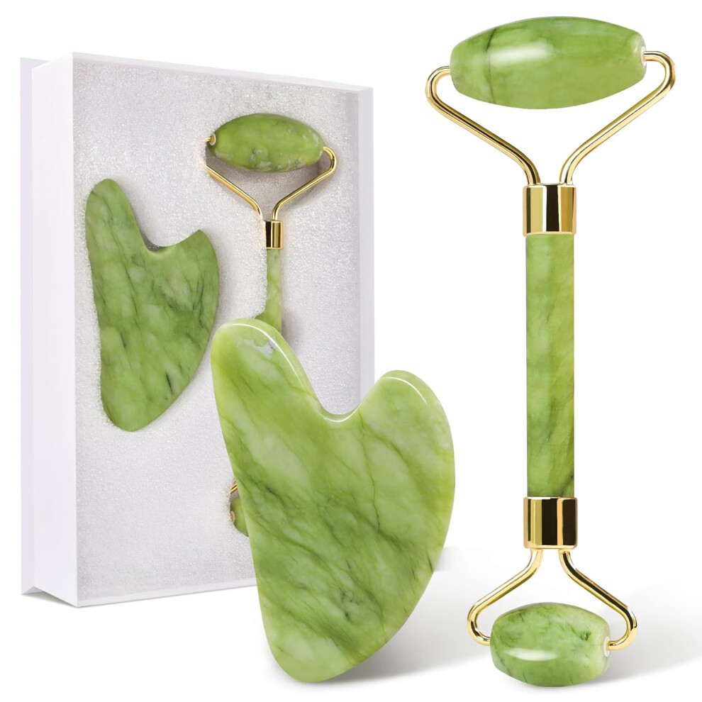 Chronus Gua Sha Facial Tools & Jade Roller Set For Skin Care, Reduce Puffiness And Improve Wrinkles, Guasha Tool For Face, Gua Sha Stone Self Care