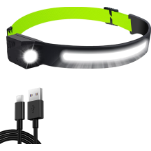 LED Headlamp USB Rechargeable Waterproof 350 Lumen 1200 mAh 230 COB XPE Head Torch IPX4 5 Models LED Headlamp Running, Camping(Green)