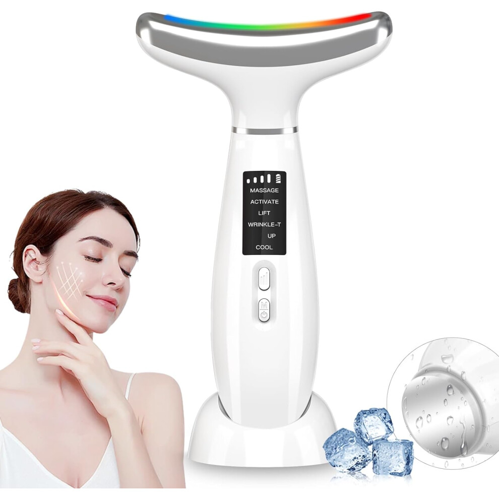 Chronus White Neck Face Beauty Device, Multifunctional Portable Facial Massager, 4 Color Led Face Neck Massager For Skin Care