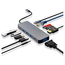 Chronus USB C Docking Station - 11 in 1 USB-C Hub Multiple Adapter with 4K HDMI,Gigabit Ethernet,VGA,3 USB3.0, Ethernet Audio SD/TF Read Card(Gray)