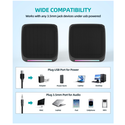 Computer Speakers,Computer Speakers for Desktop PC,Desktop Speakers,Small Computer Speakers USB Powered 3.5mm Aux Speaker for PC,Laptop,Phone(Black) 1