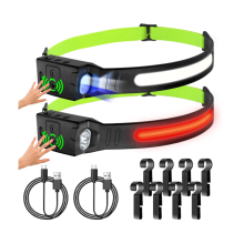 LED Headlamp Rechargeable USB-C, 230 Wide Beam COB led Headlight for Forehead with Blue XPE Sopt Light, 6 Modes, 2 Pack(Black)