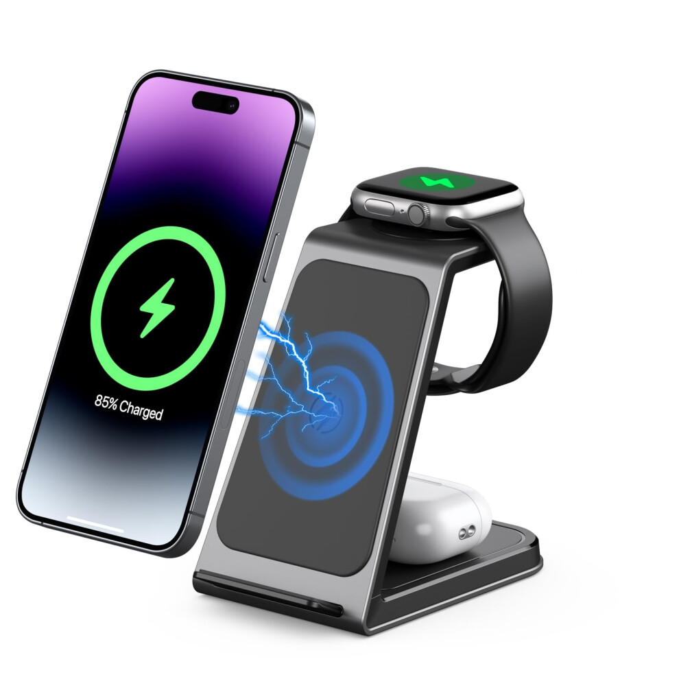 Chronus 3 In 1 Wireless Charging Station,Aluminum Alloy Wireless Charger For Apple Devices,15W Fast Wireless Charging Stand For Iphone 6976919877313