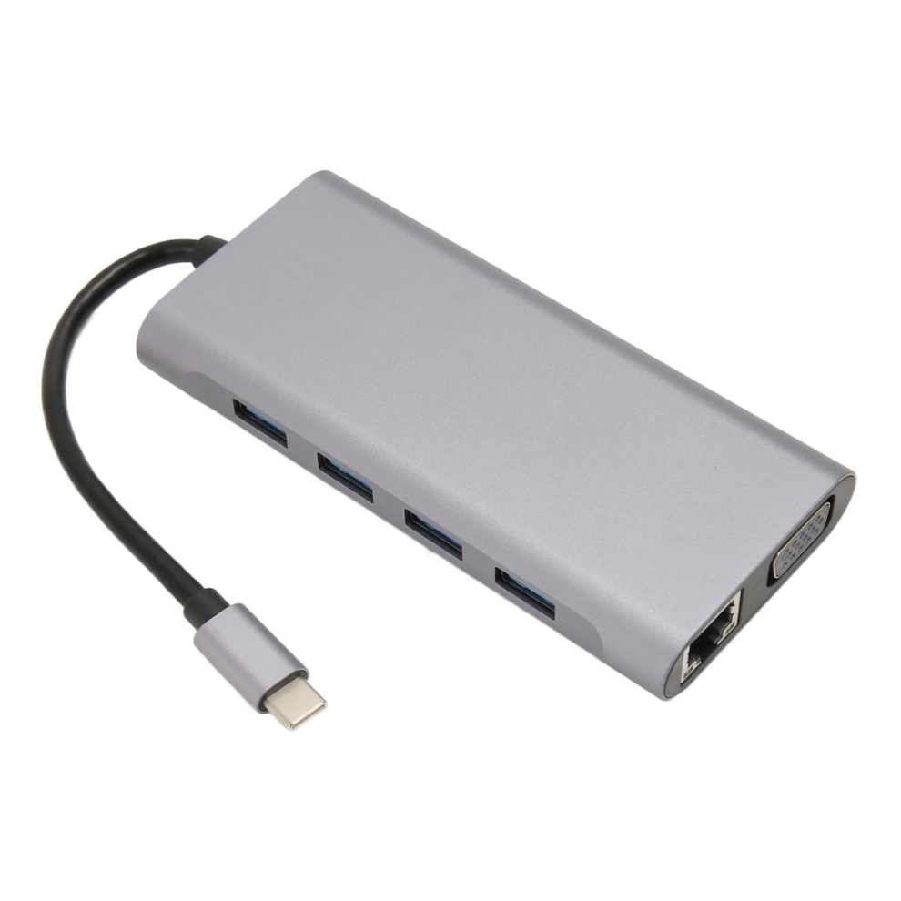 Chronus Usb C Hub 11 In 1 Multiport Adapter With 4Xusb3.0, 4K Hd, Vga, Rj45 Ethernet, Pd Charging, 3.5Mm Sound, Card Slots(Gray) Gray 6976919878525