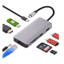 Chronus USB C Hub, 9 in 1 USB 3.0 Multiport Adapter, Gigabit Ethernet 100W PD 4K HDMI Dock Compatible for MacBook Pro/Air, Chromebook, Dell XPS(Gray)