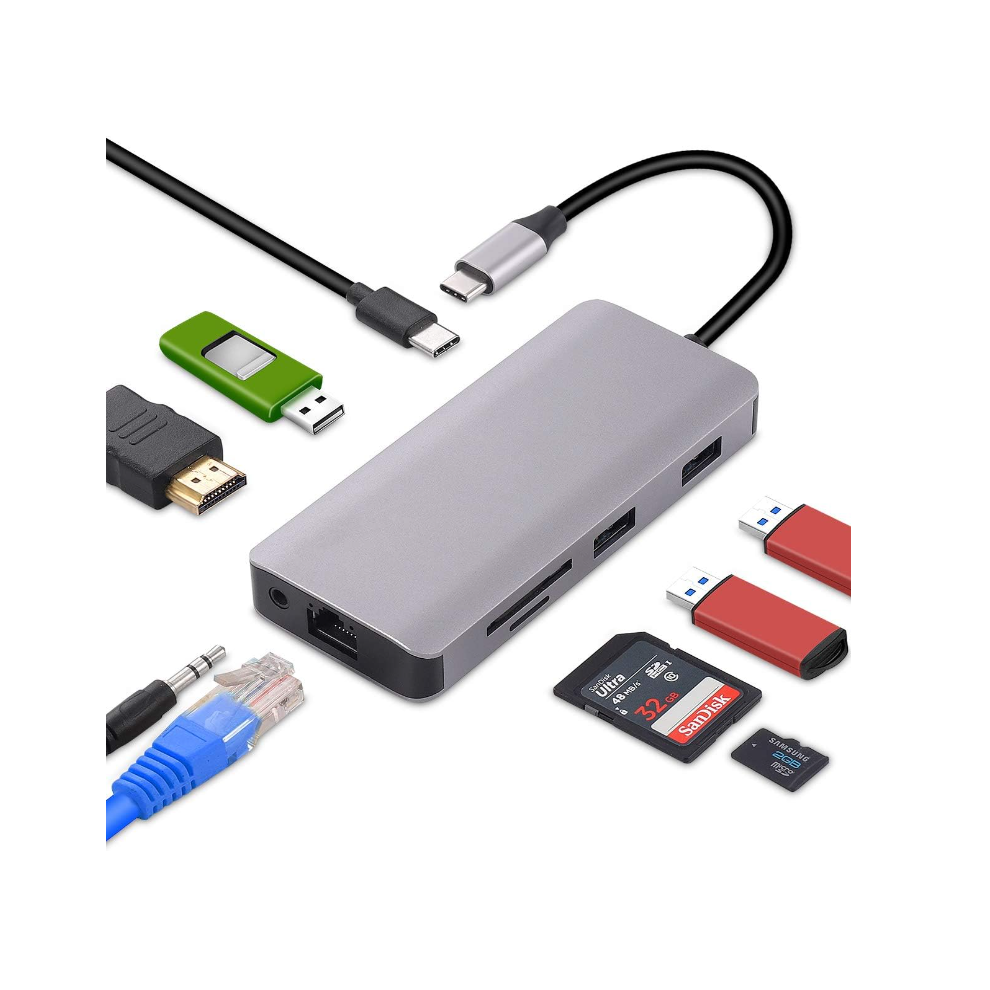 Chronus Usb C Hub, 9 In 1 Usb 3.0 Multiport Adapter, Gigabit Ethernet 100W Pd 4K Hdmi Dock Compatible For Macbook Pro/Air, Chromebook, Dell Xps(Gray) Gray 6976919878501