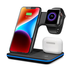 Chronus Wireless Charger 3 in 1, Wireless Charging Station for iPhone 15/14/13/12/11 and Apple Watch 8/7/6/5/4/3/2/SE, Charging Dock for AirPods