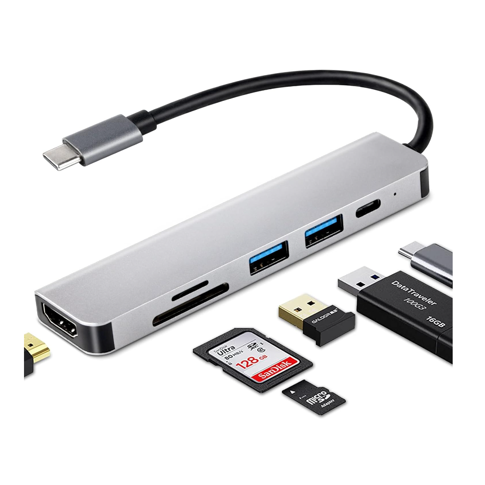 Chronus Usb C Hub 6 In 1 Dongle Usb-C To Hdmi Multiport Adapter W/ 4K Hdmi Output 3 Usb 3.0 Ports Sd/Tf Card Reader(Gray) Gray 6976919878433