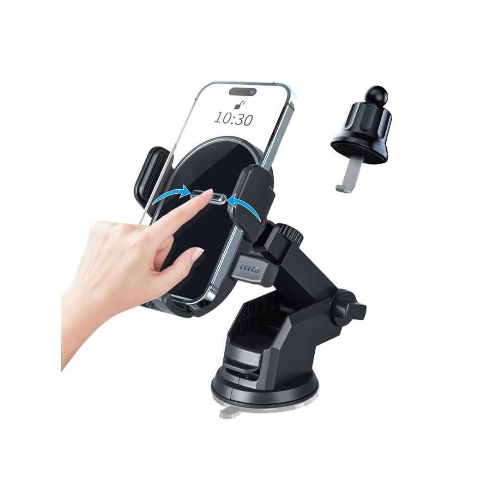 Chronus Car Phone Holder Mount, Phone Holder For Car Vent Dashboard Windsheild With Auto Clamp, Sticky Suction Cup And Car Vent Clip(Black) Black 6976919877481