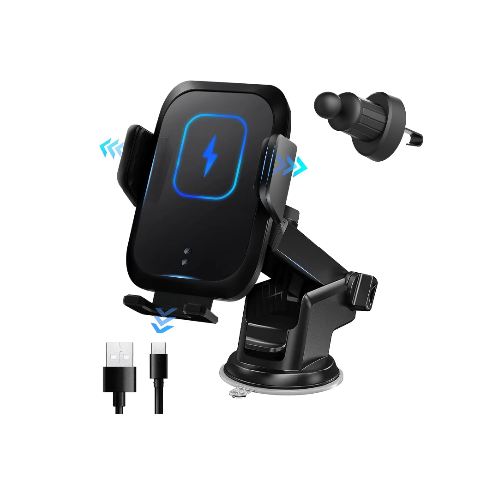 Chronus Wireless Car Charger - 15W Fast Chargeing Cell Phone Holder Car - Auto Clamping Phone Mount Holder For Dashboard Windshield Air Vent(Black) Black 6976919877443