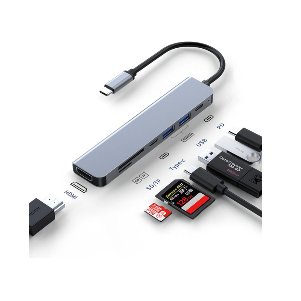 Chronus 7-In-1 Usb-C Hub, 4K Hdmi, 100W Pd, Sd/Tf, Usb 3.0 Adapter Gray