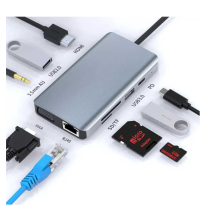 Chronus USB C Laptop Docking Station Monitor, 9 in 1 Type C Hub Multiport Adapter with HDMI, VGA, PD, Ethernet, SD/TF Card Reader, 2 USB C/A
