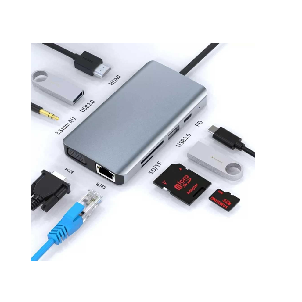 Chronus Usb C Laptop Docking Station Monitor, 9 In 1 Type C Hub Multiport Adapter With Hdmi, Vga, Pd, Ethernet, Sd/Tf Card Reader, 2 Usb C/A 6976919878518