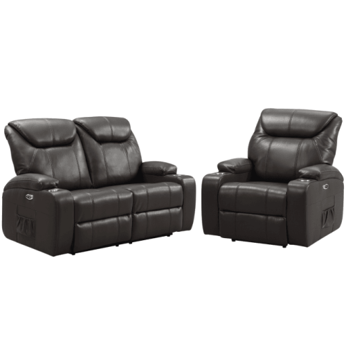 Cinema Grey Leather Electric 2+1 Recliner Sofa Set  With Two Cup Holders 1